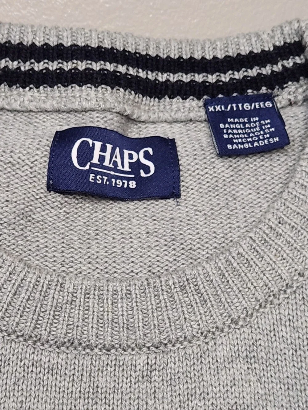 Chaps Men’s Gray And Blue Crewneck Sweater Size XXL